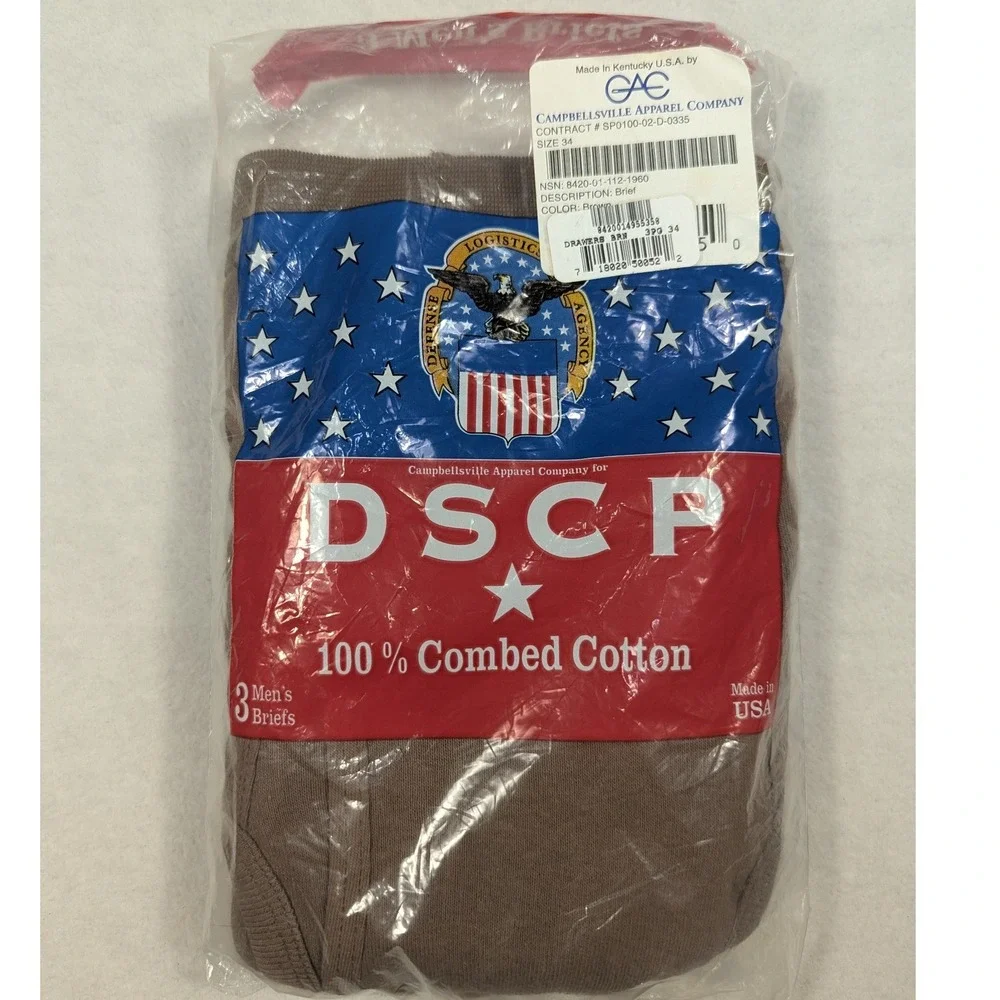 NEW DSCP Mens 3 Pack Brown Military Briefs Size 34 Campbellsville Apparel USA
